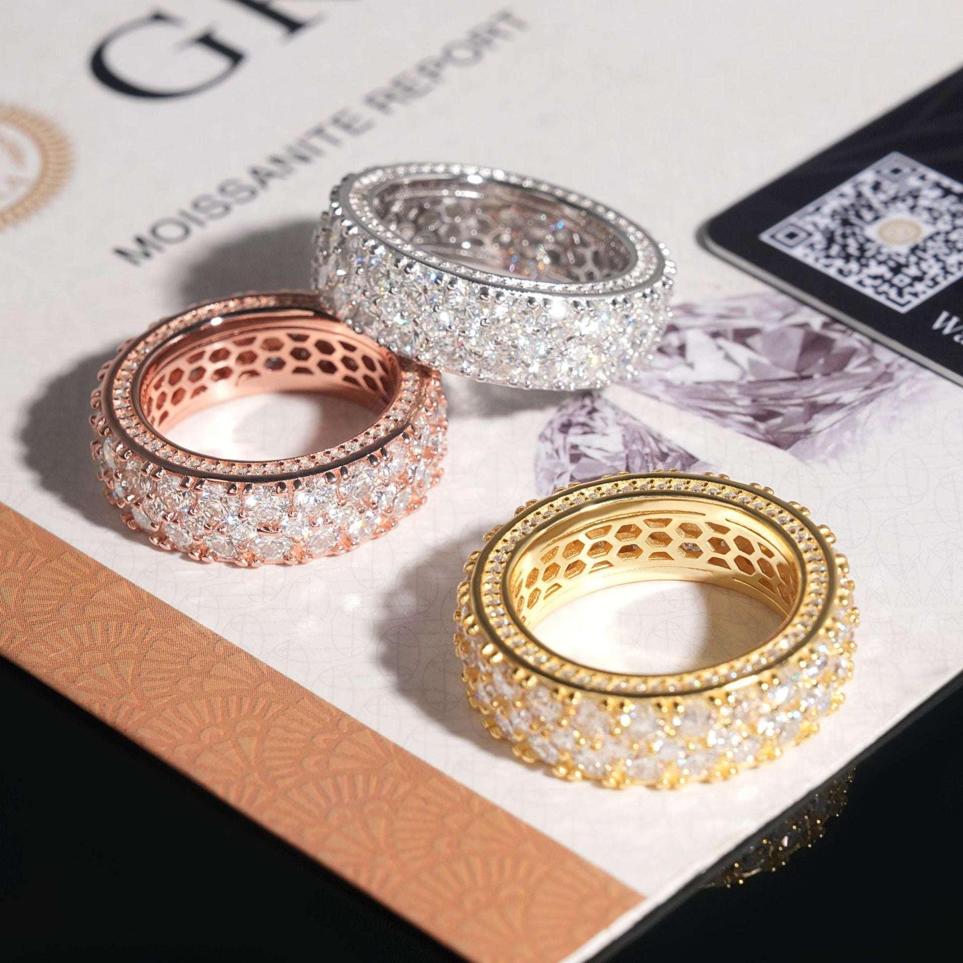 D-Color VVS Moissanite Band Ring | S925 Silver Unisex Iced Out Fashion Jewelry - CaratixJewelry