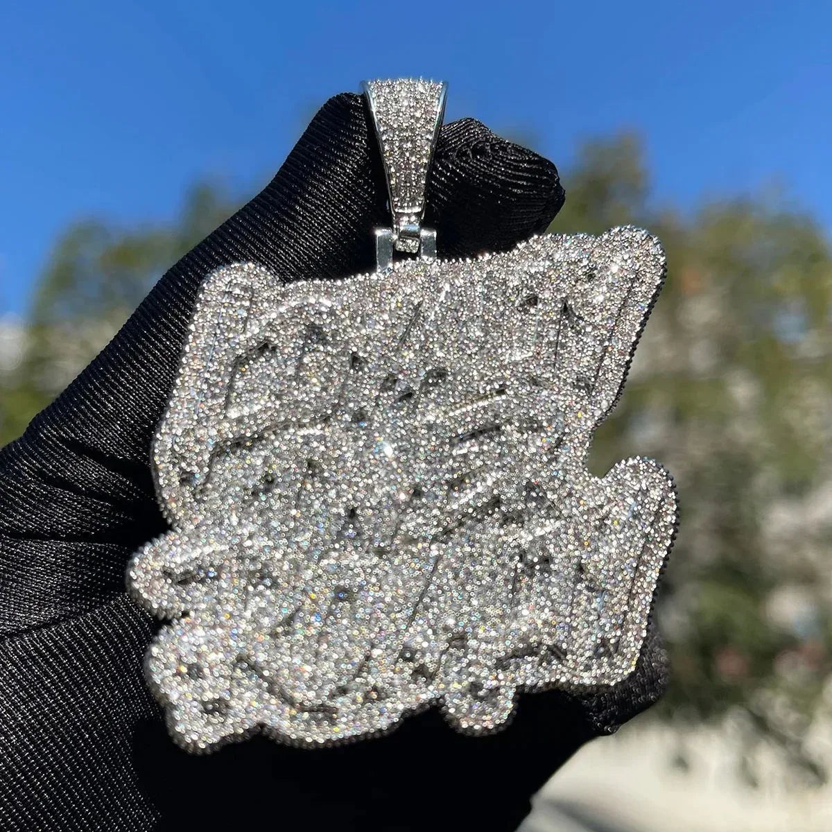 Loyalty over Royalty Iced Out Pendant for Men & Women | Hip Hop Script Lettering Necklace | Premium Copper CZ Jewelry | Unisex Bling | Caratix - CaratixJewelry