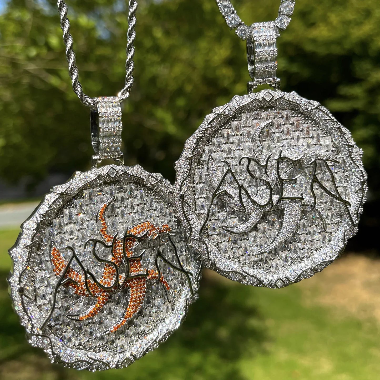Luxury Multi-Color Iced Out Thorn Medallion Pendant | Men's Hip Hop Rainbow Zircon Disc Necklace | Premium Copper Full Circle Pendant | Caratix - CaratixJewelry