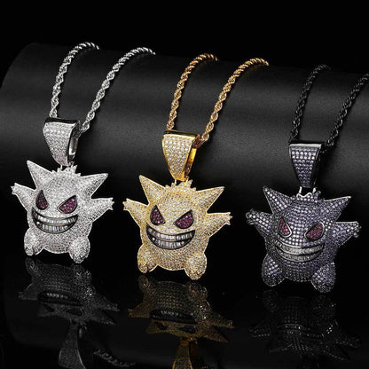 Petite Ghost Pendant Necklace with Micro-Pave Zircon and Gold Plating for Men | Caratix Jewelry - CaratixJewelry