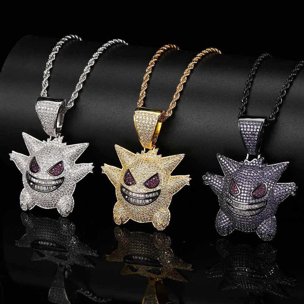 Cute Ghost Pendant Necklace with Micro-Pave Zircon and Gold Plating for Men | Caratix Jewelry - CaratixJewelry