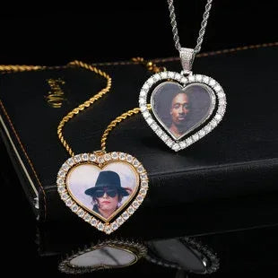 Custom Geometric Water Drop Photo Frame Pendant Necklace with Micro-Pave Zircon Stones | Caratix Jewelry - CaratixJewelry