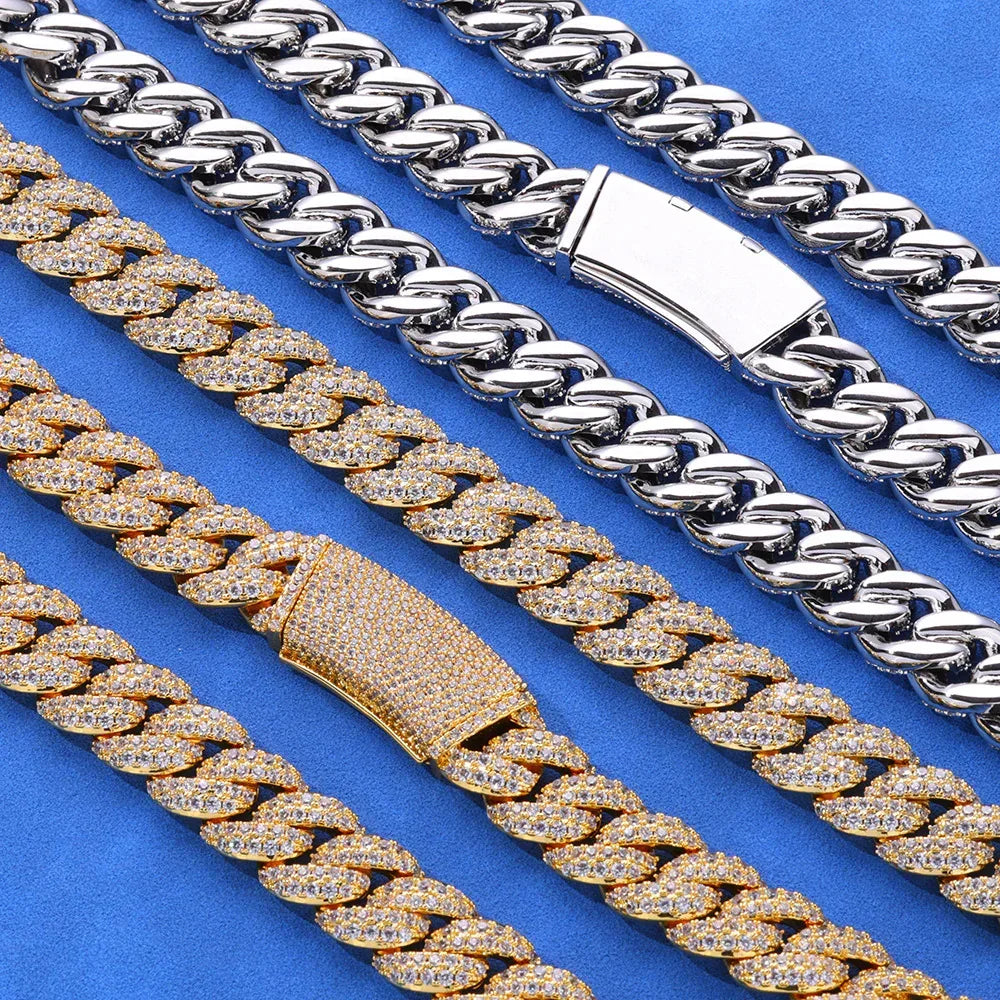 13mm Double Row Full Zircon Bubble Cuban Chain Custom Necklace - CaratixJewelry