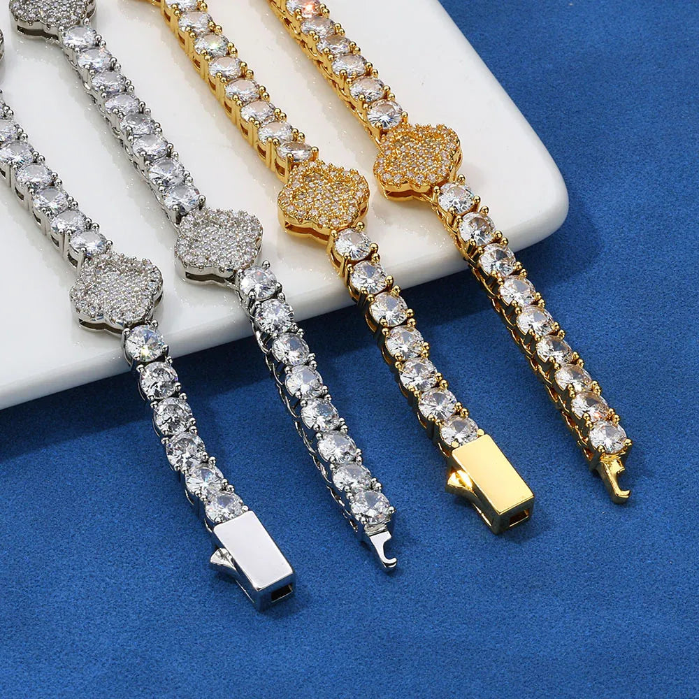 S925 Sterling Silver Clover Tennis Bracelet | Men's Iced Out Silver Rapper Chain | Premium Custom Handpiece | Caratix - CaratixJewelry