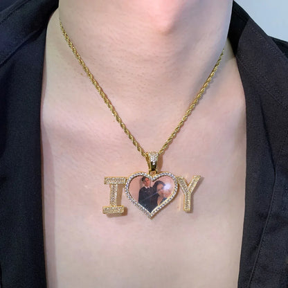 I Love U Heart Photo Pendant | Epoxy DIY Custom Picture Hip Hop Jewelry - CaratixJewelry