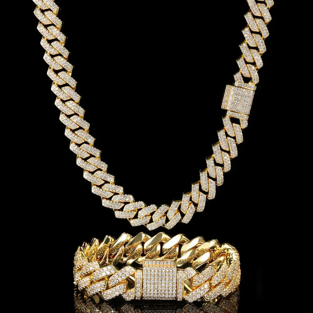 14mm Micro-Paved Moissanite -Cut Cuban Link Chain for Men – S925 Sterling Silver Luxury Hip Hop Necklace - CaratixJewelry