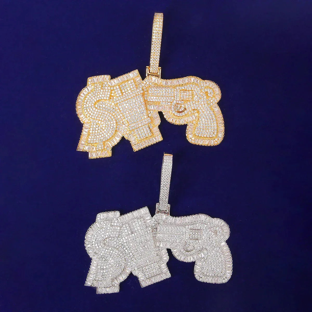 Men's Gun & Cash Necklace | Premium Copper CZ Hustle Jewelry - CaratixJewelry