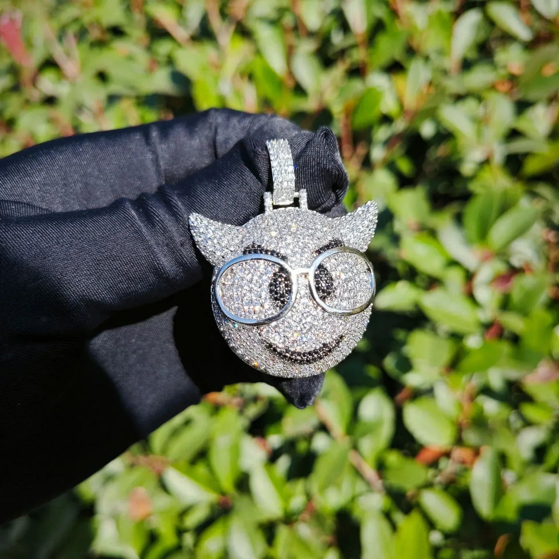 Four-Eyed Cartoon Pendant Necklace | CZ Iced Out Hip Hop Men’s Streetwear Jewelry - CaratixJewelry