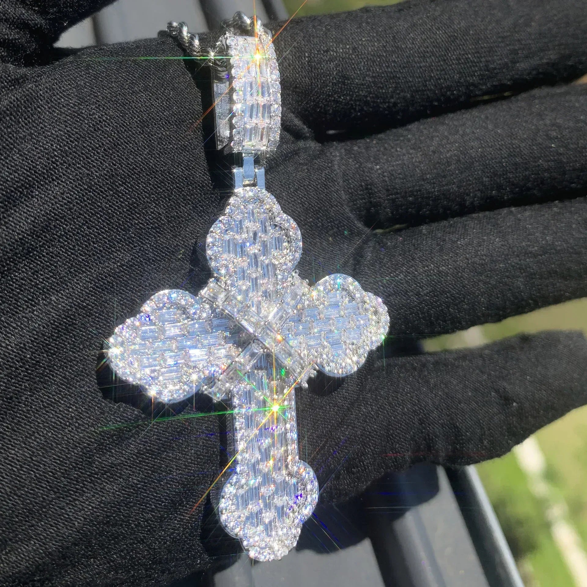 Iced Out Step-Cut Cross Pendant Necklace – Hip Hop Mixed CZ - CaratixJewelry