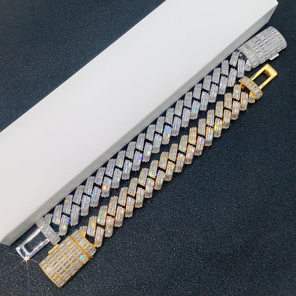 18mm Triple Row Moissanite Cuban Link Chain | Baguette & Round Cut Mix | Caratix