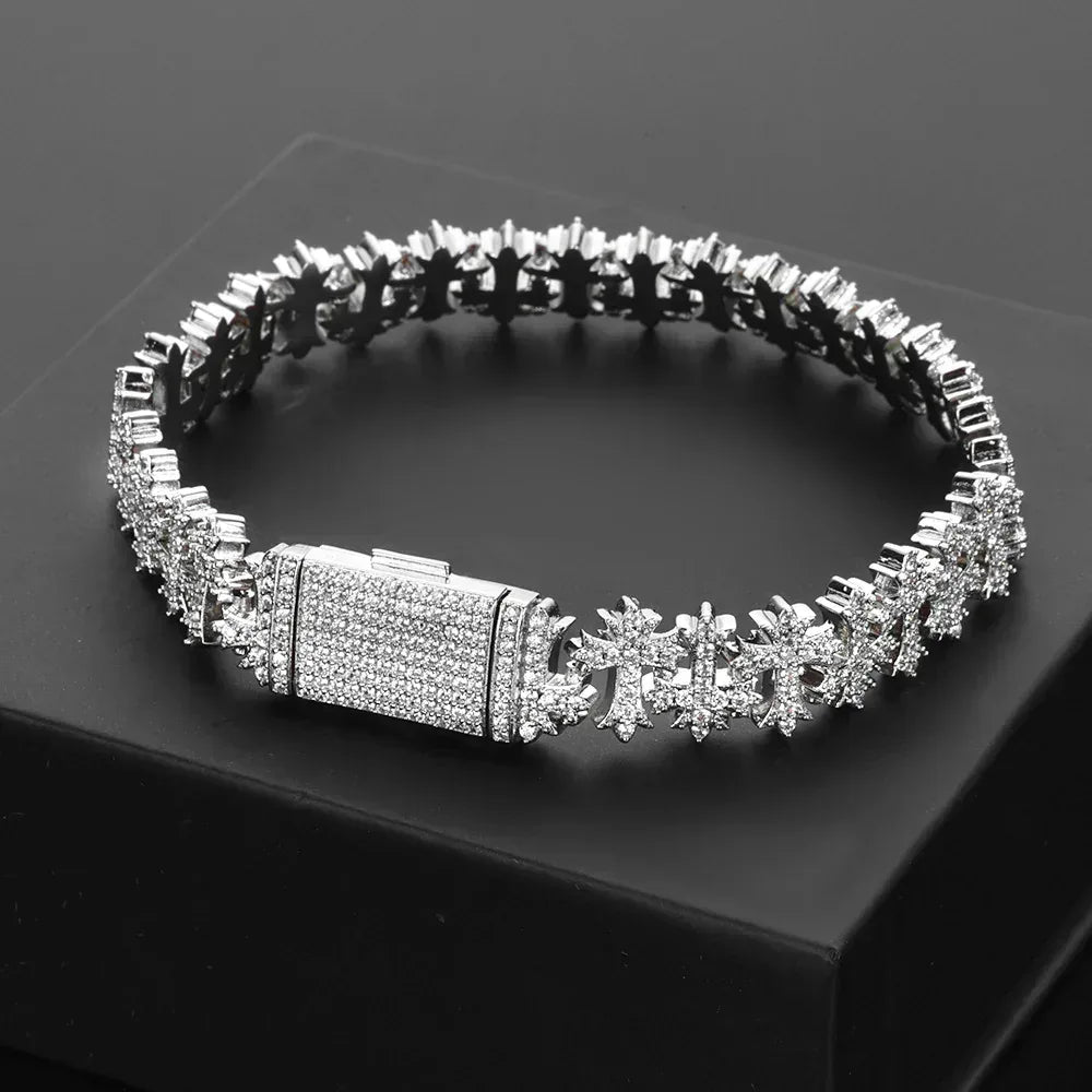 Cross Maple Leaf Chain Zircon Bracelet Luxury Hip Hop Jewelry for Men | Caratix Jewelry - CaratixJewelry