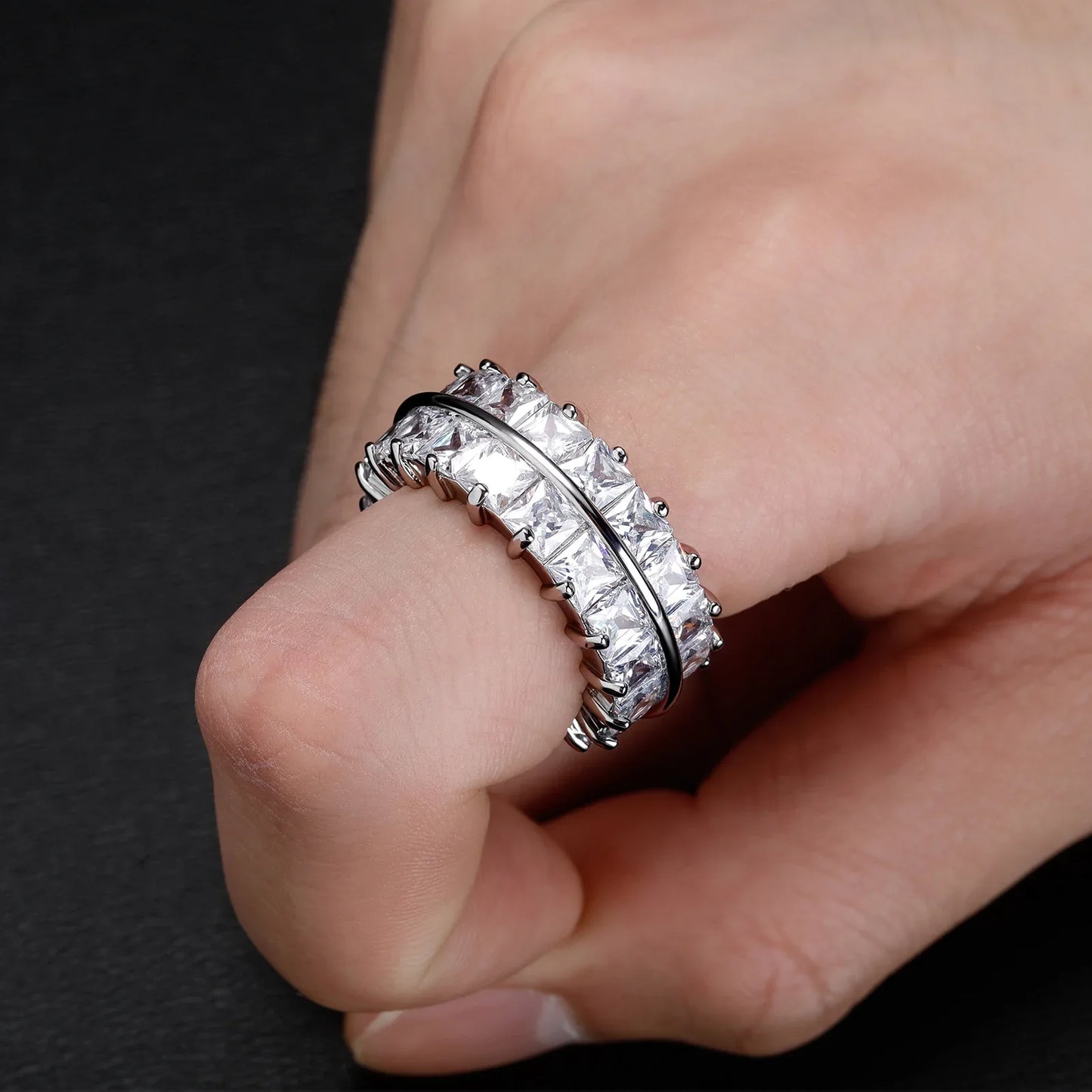 Men's Split-Band Hip Hop Ring | Double Row Iced Out Jewelry | Caratix