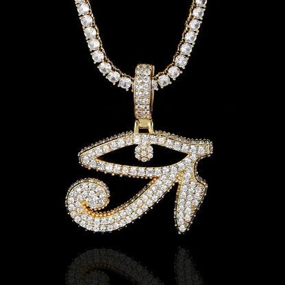 Custom Horus Eye Pendant Necklace with Zircon Stones for Men | Caratix Jewelry - CaratixJewelry