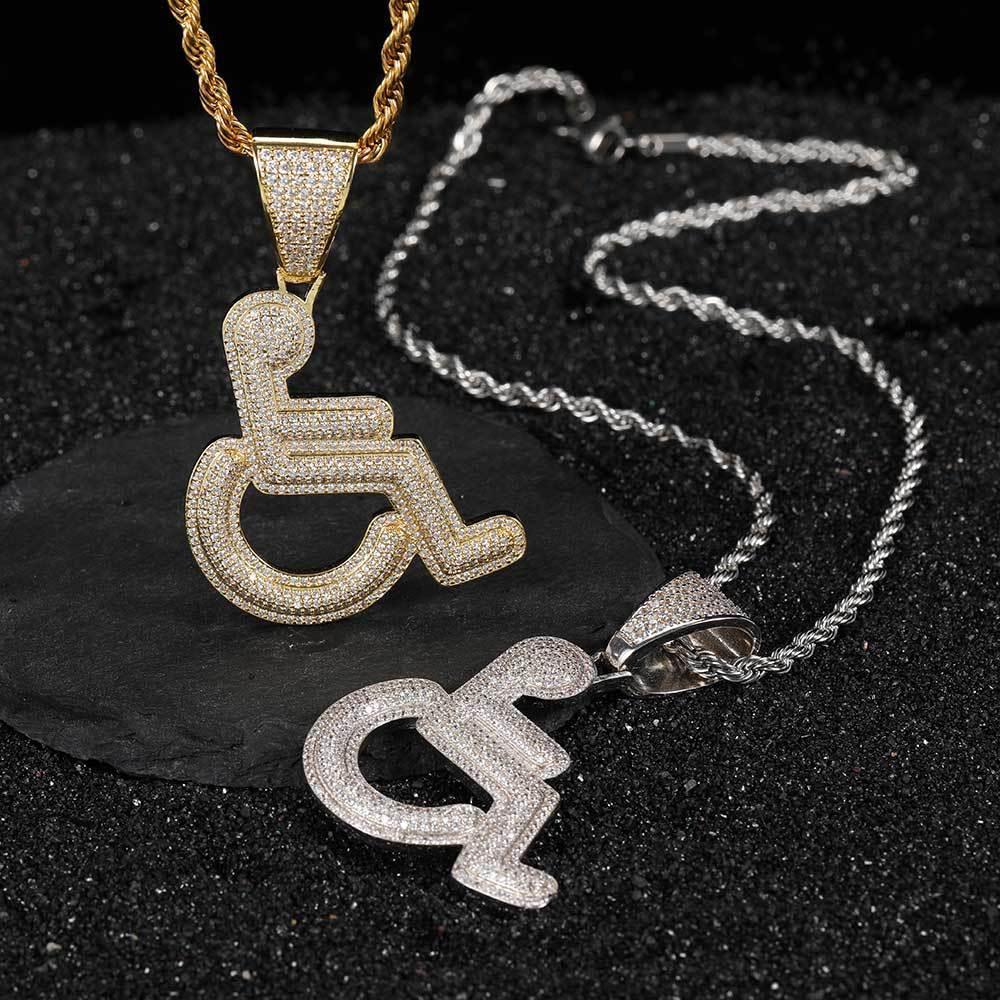 Custom Wheelchair Pendant Necklace with Zircon Stones for Men | Caratix Jewelry - CaratixJewelry