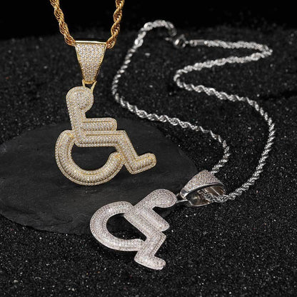 Custom Wheelchair Pendant Necklace with Zircon Stones for Men | Caratix Jewelry - CaratixJewelry