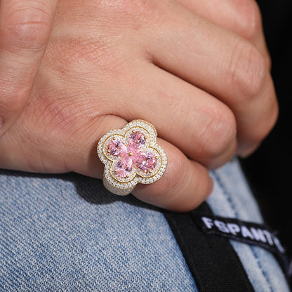 S925 Sterling Silver Moissanite Flower Ring – Ice Out Hip-Hop Luxury Statement Band for Men