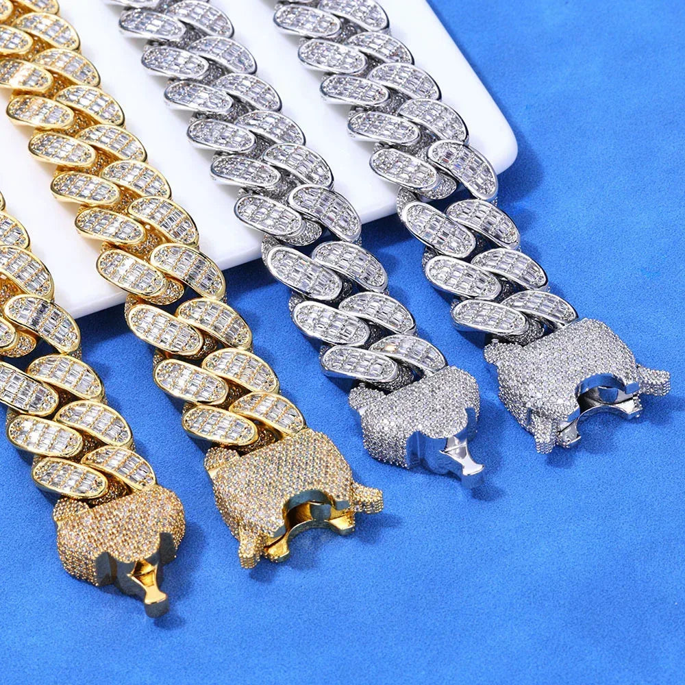 18mm Triple Row T Cut Zircon Cuban Chain Rapper Necklace - CaratixJewelry