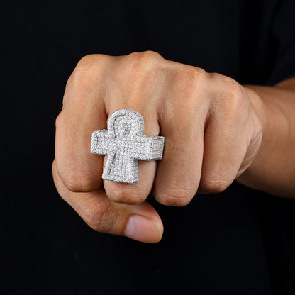 Iced Out Moissanite Ankh Cross Ring S925 Hip Hop | Caratix