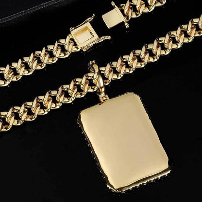 Custom Large Square Photo Pendant Necklace with Micro-Pave Zircon Stones | Caratix Jewelry - CaratixJewelry