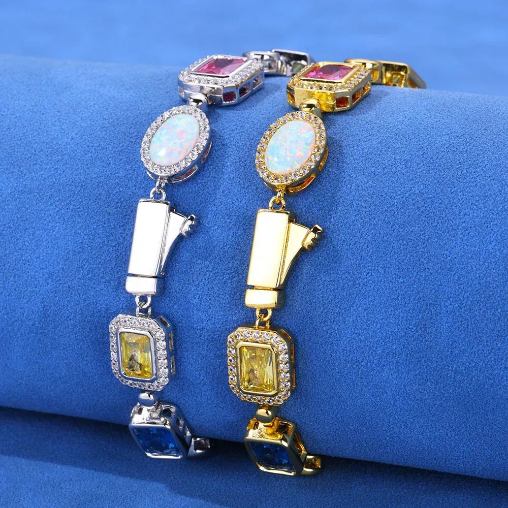 Colorful Gemstone Zircon Hip Hop Bracelet Rapper Iced Out Chain Style | Caratix Jewelry - CaratixJewelry