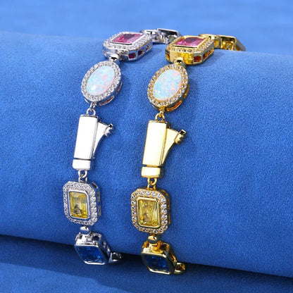 Colorful Gemstone Zircon Hip Hop Bracelet Rapper Iced Out Chain Style | Caratix Jewelry - CaratixJewelry