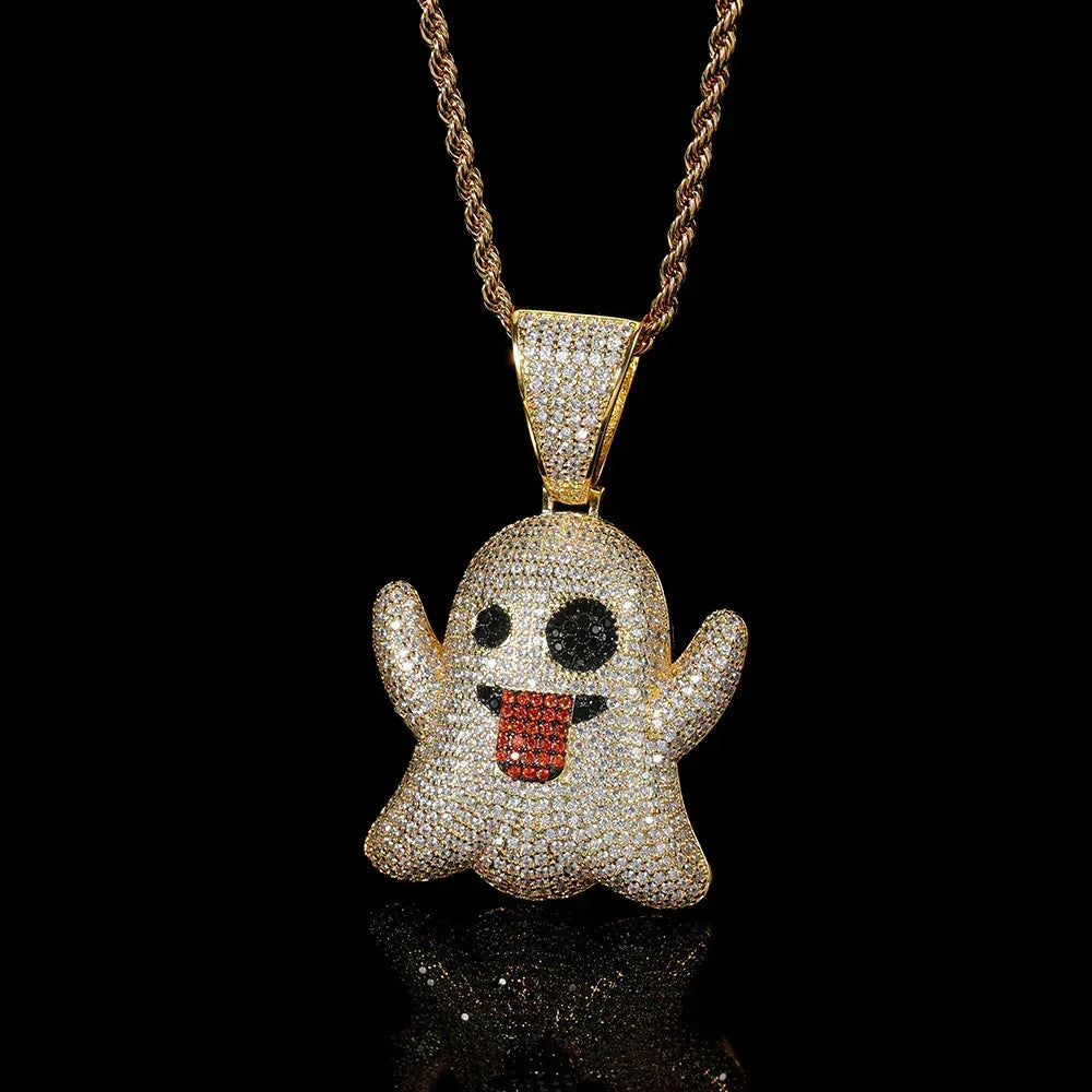 Large Tongue Out Ghost Pendant Necklace with Micro-Pave Zircon for Men | Caratix Jewelry - CaratixJewelry