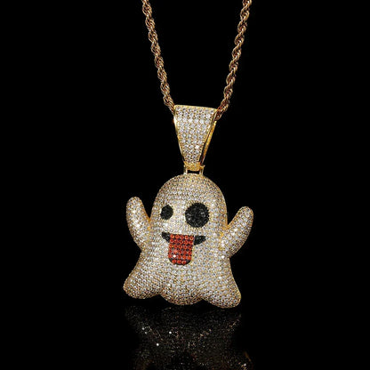 Large Tongue Out Ghost Pendant Necklace with Micro-Pave Zircon for Men | Caratix Jewelry - CaratixJewelry