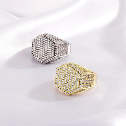 Geometric Polygon Wide Band Ring | Adjustable Open-Shank Jewelry | Caratix