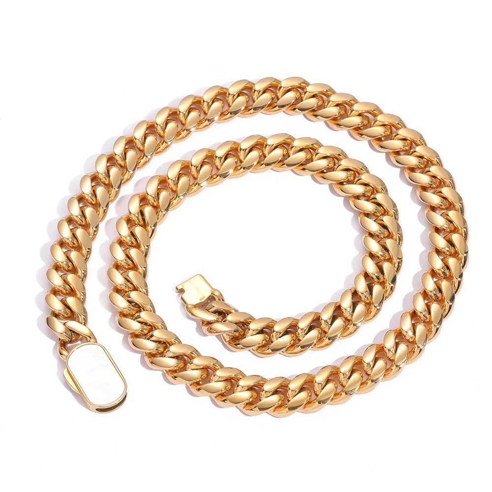Cuban Chain Necklace with Shell Clasp and 18K Gold Plating for Men | Titanium Steel and Stainless Steel | Caratix Jewelry - CaratixJewelry