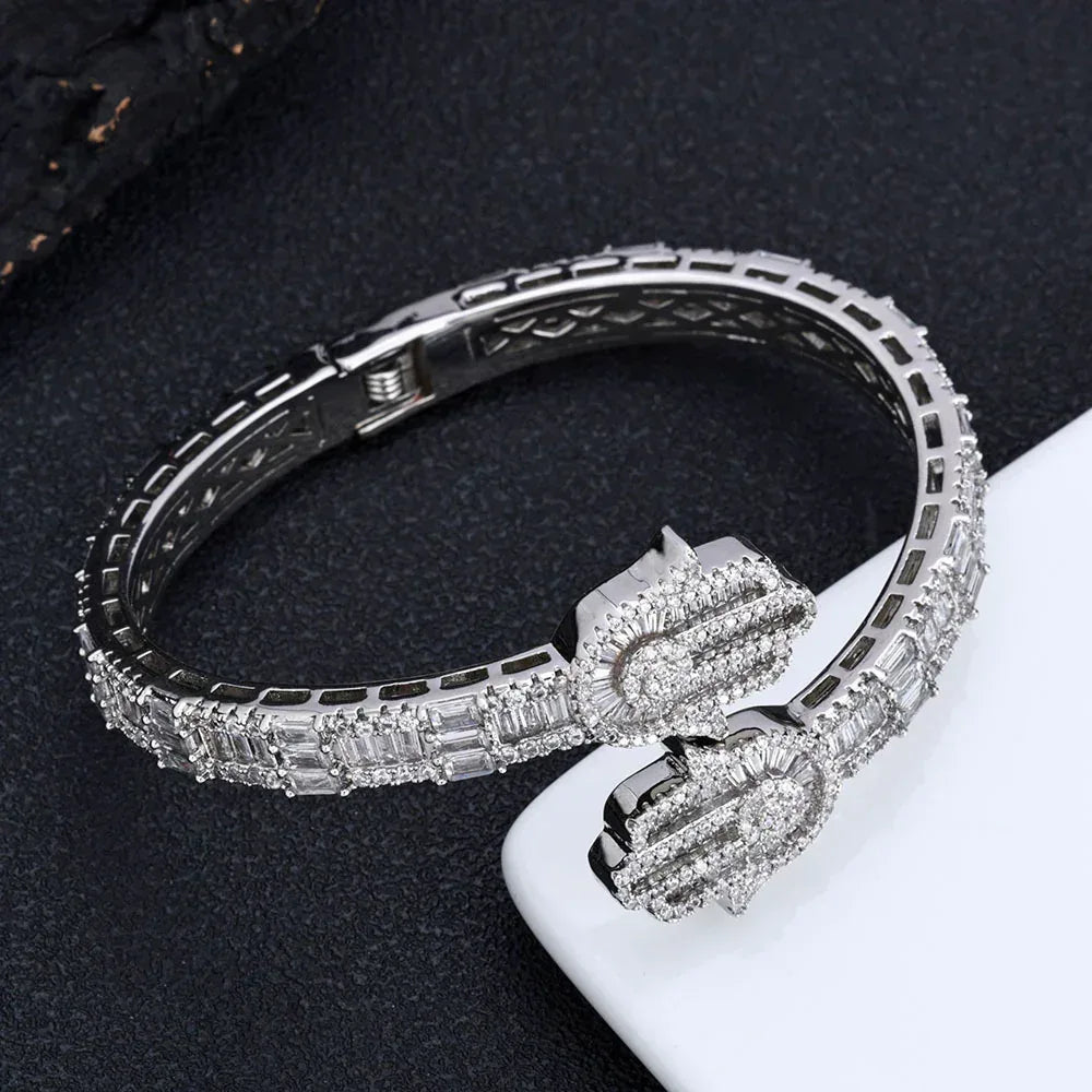 Iced Out Hand of Fatima Bracelet Mixed Zircon Bling Jewelry - CaratixJewelry