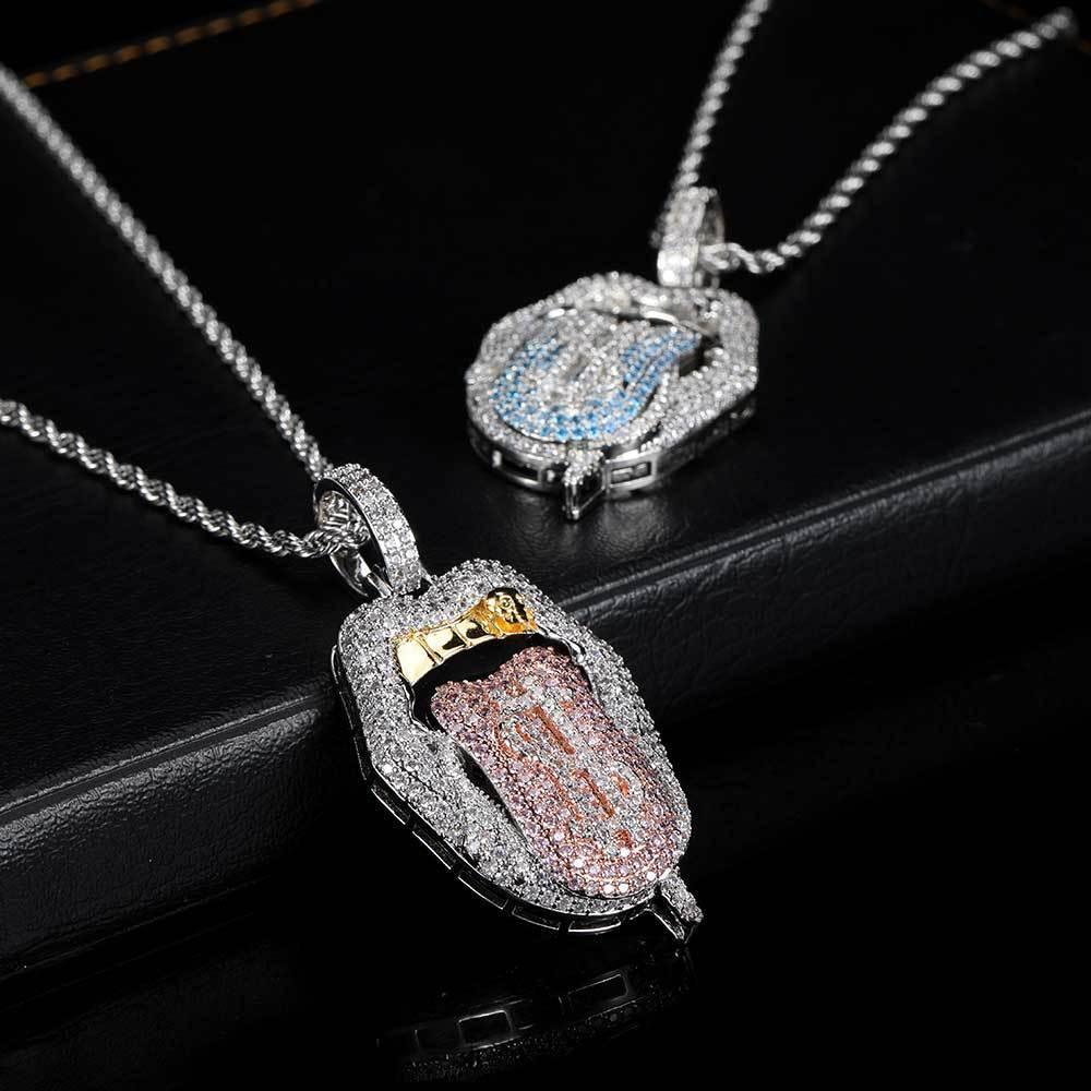 Custom Dollar Mouth & Tongue Pendant Necklace with Micro-Pave Zircon Stones for Men | Caratix Jewelry - CaratixJewelry