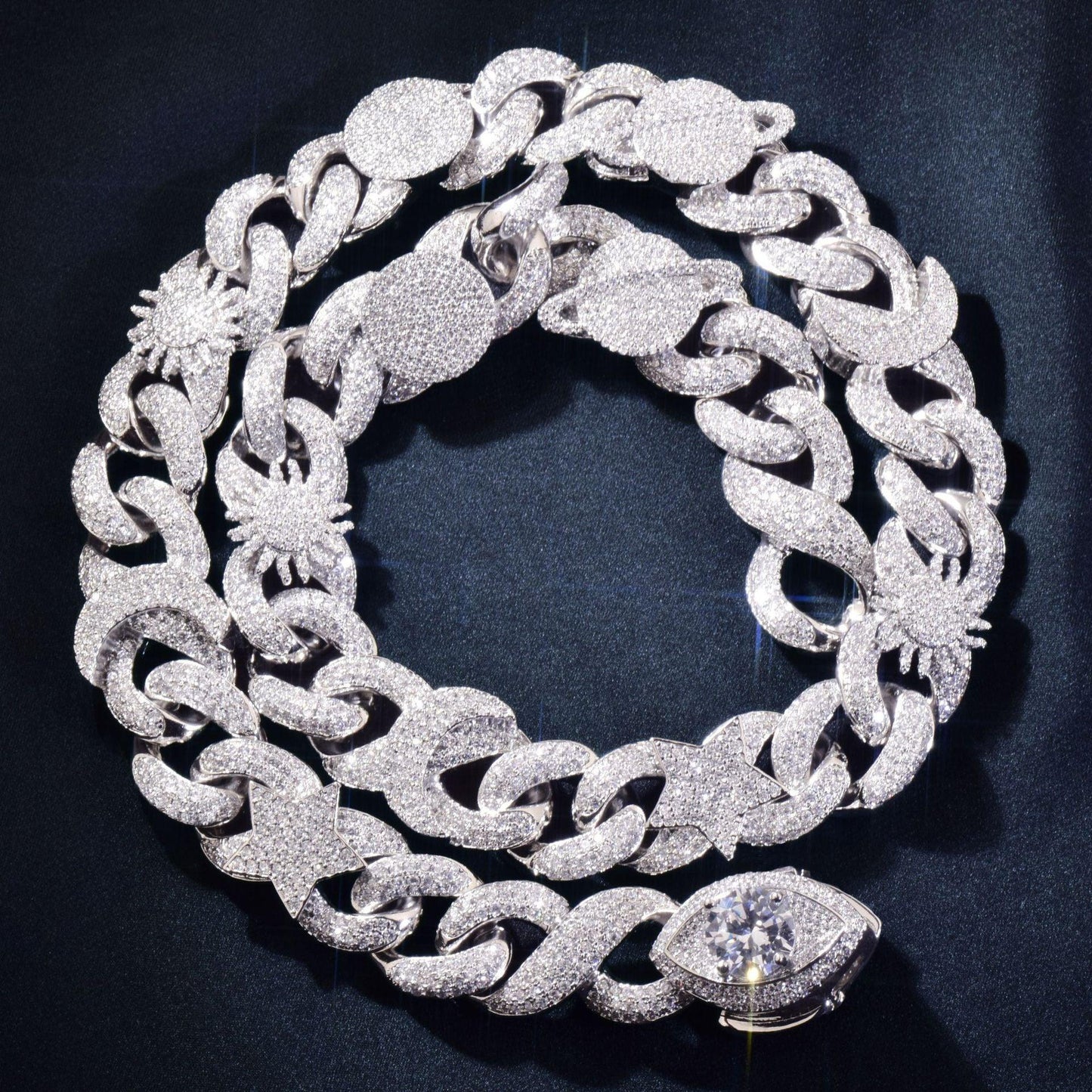 Star Moon Eye Clasp Cuban Chain Necklace with Copper & Zircon | Hip Hop Jewelry | Caratix Jewelry - CaratixJewelry