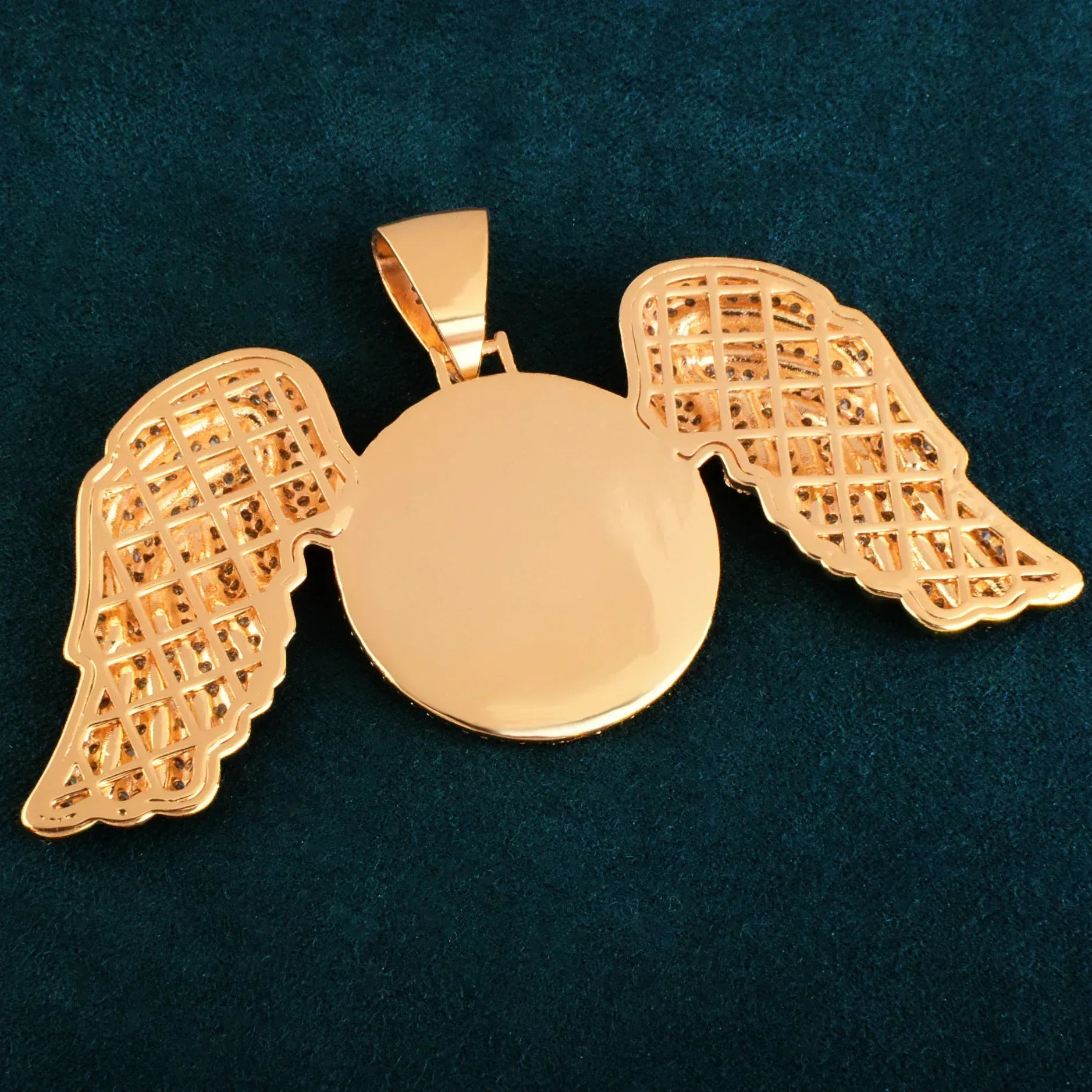 Wing Photo Pendant Necklace | Iced Out CZ Custom Picture DIY Couple Jewelry - CaratixJewelry