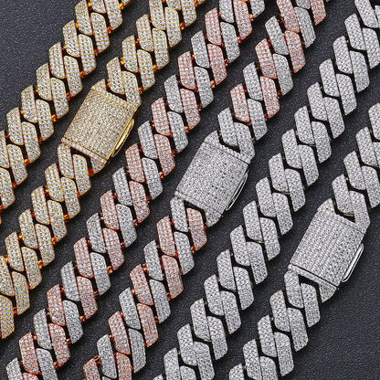20mm Triple Row -Shaped Zircon Cuban Link Bracelet - CaratixJewelry