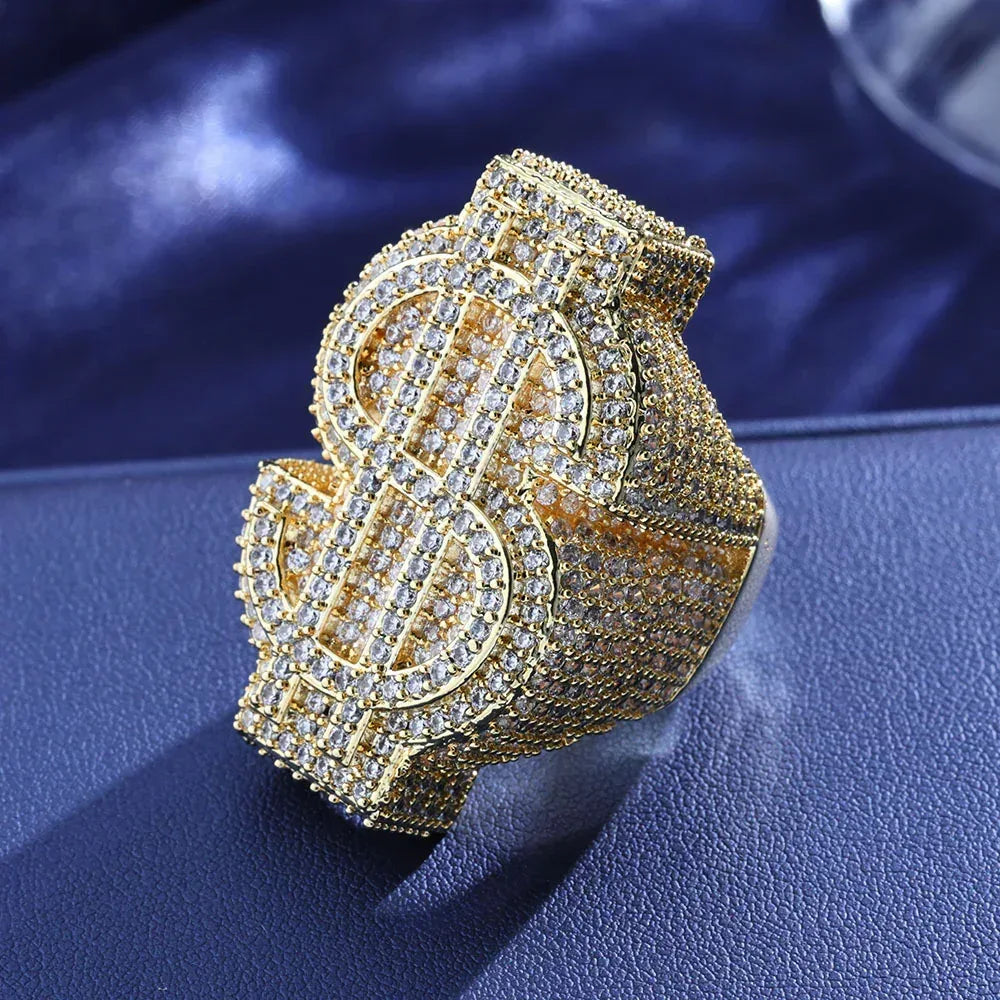 Dollar Sign Zircon Ring for Men | Trendy Hip Hop Jewelry | Customizable Jewelry | Caratix Jewelry - CaratixJewelry