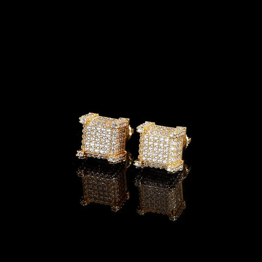 Square Zircon Stud Earrings with Spiral Ear Caps | Simple Hip Hop Jewelry | Caratix Jewelry - CaratixJewelry