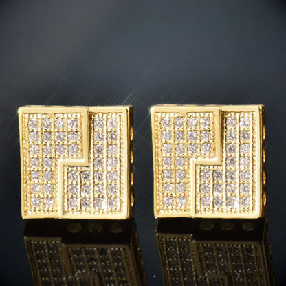 Zircon Square Stud Earrings with Zigzag Design | Retro Hip Hop Jewelry | Caratix Jewelry - CaratixJewelry