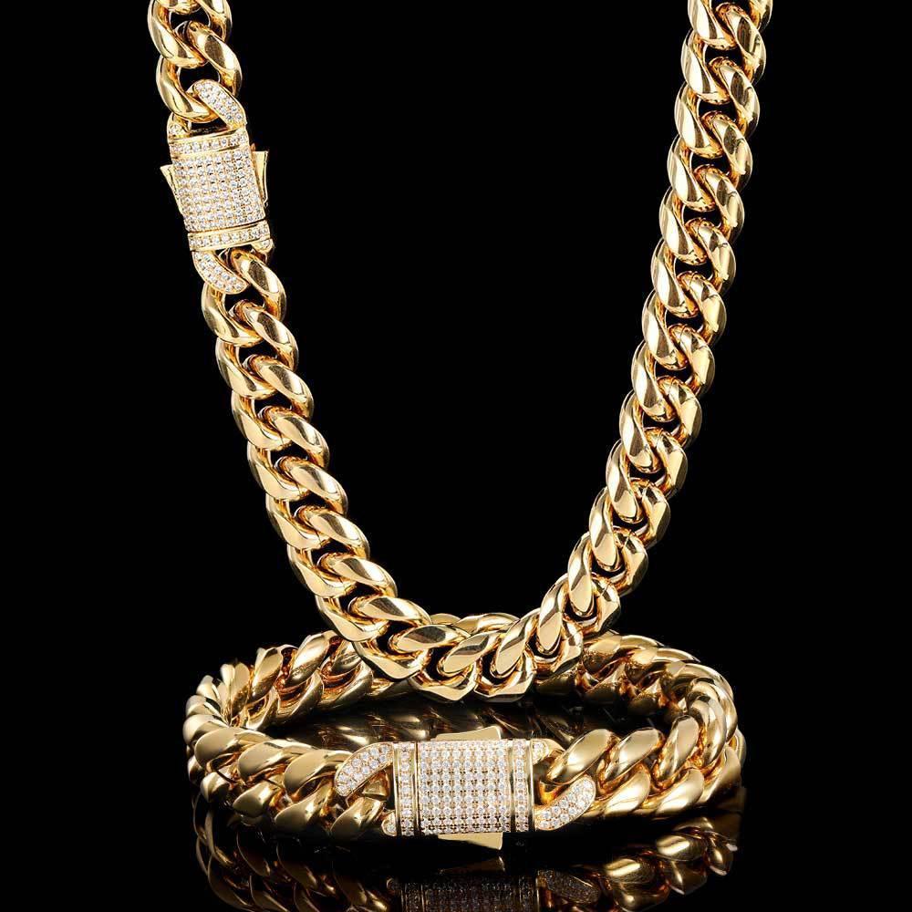 Custom Stainless Steel Cuban Chain Necklace with Zircon Stones & Spring Clasp for Men | Caratix Jewelry - CaratixJewelry