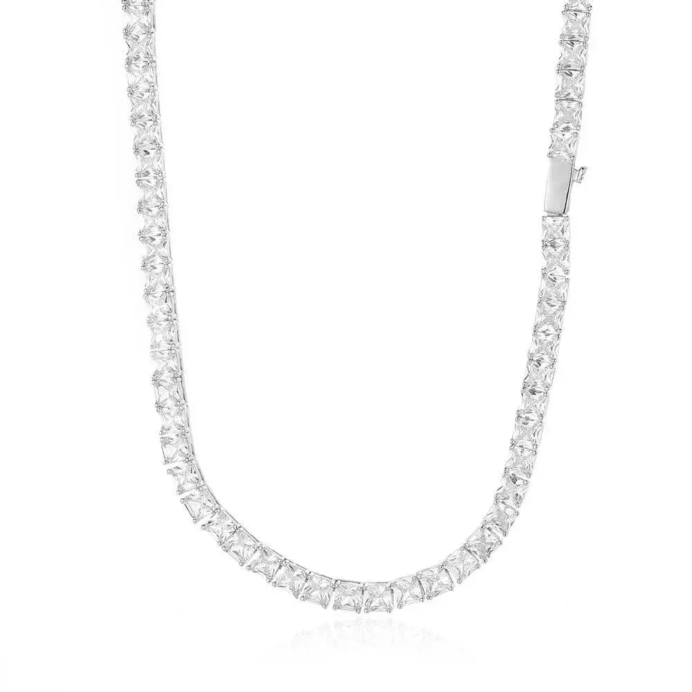 Custom 5.5mm Square Tennis Necklace | Princess Cut Gold Chain for Rapper | Caratix - CaratixJewelry