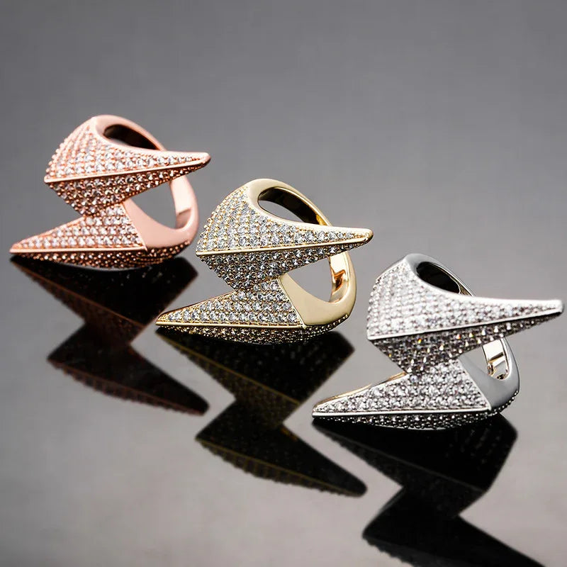 Bold Lightning Bolt Hip Hop Ring | Iced Out Zirconia Statement Band | Caratix