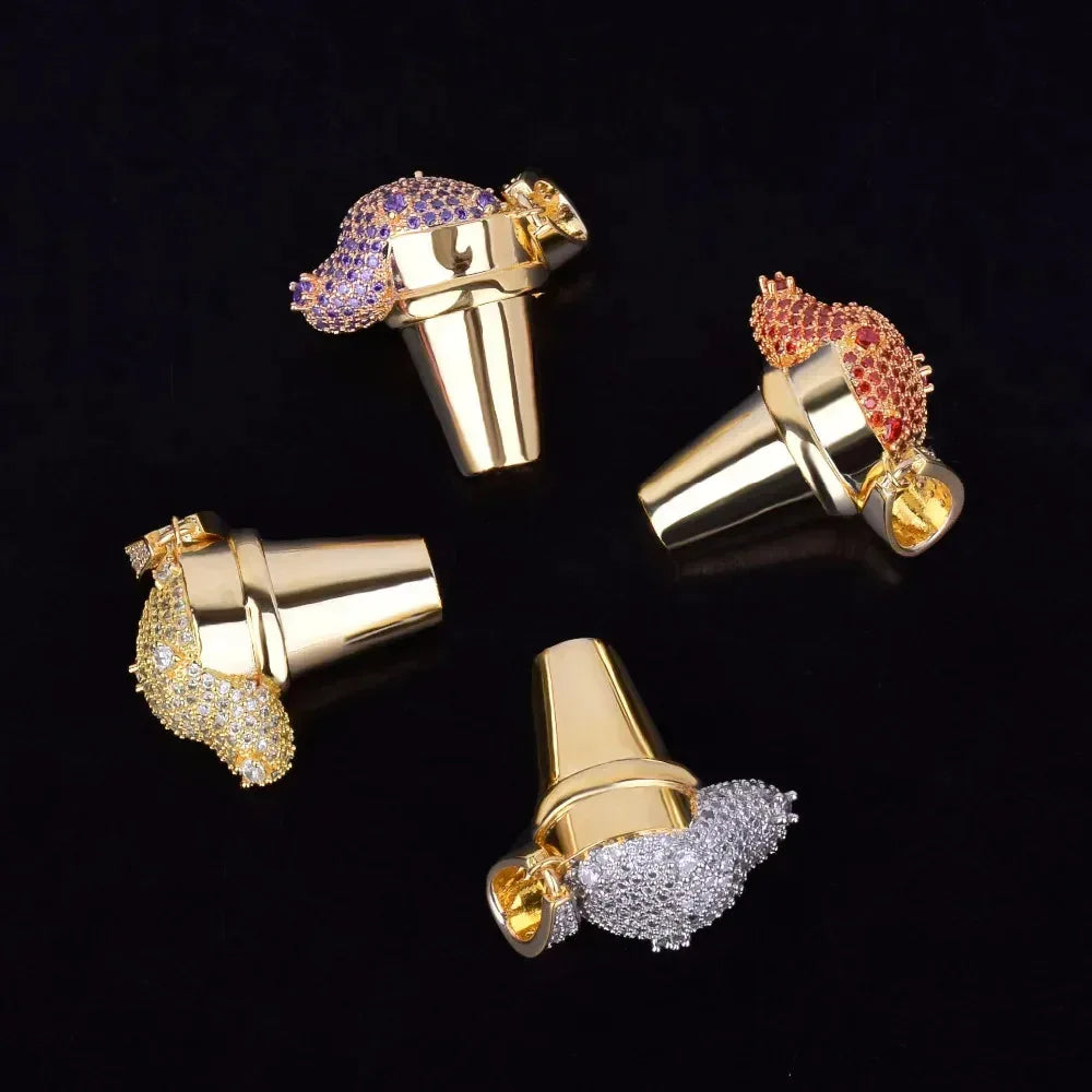 Men's Glossy Drip Cone Necklace | Premium Copper CZ Dessert Jewelry | "So Icy" Hip Hop Bling | Caratix - CaratixJewelry