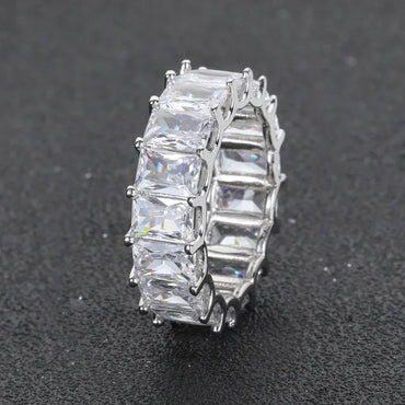 7mm Single Row Rectangular Zircon Ring with 18K Gold Plating for Men | Trendy Hip Hop Jewelry | Caratix Jewelry - CaratixJewelry