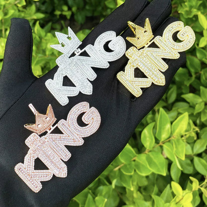 Iced Out Crowned KING Pendant | Men's Royal Statement Necklace - CaratixJewelry