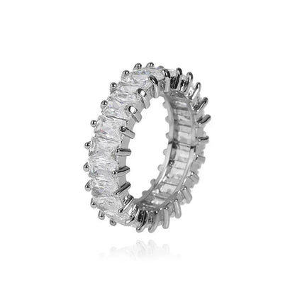 6mm Single-Row T-Shaped Zircon Ring with 18K Gold Plating for Men and Women | Trendy Hip Hop Jewelry | Caratix Jewelry - CaratixJewelry