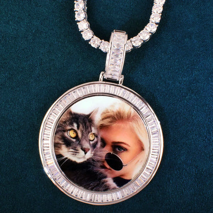 Round Photo Pendant Necklace | Gold/Silver/Rose Gold CZ DIY Hip Hop Jewelry - CaratixJewelry
