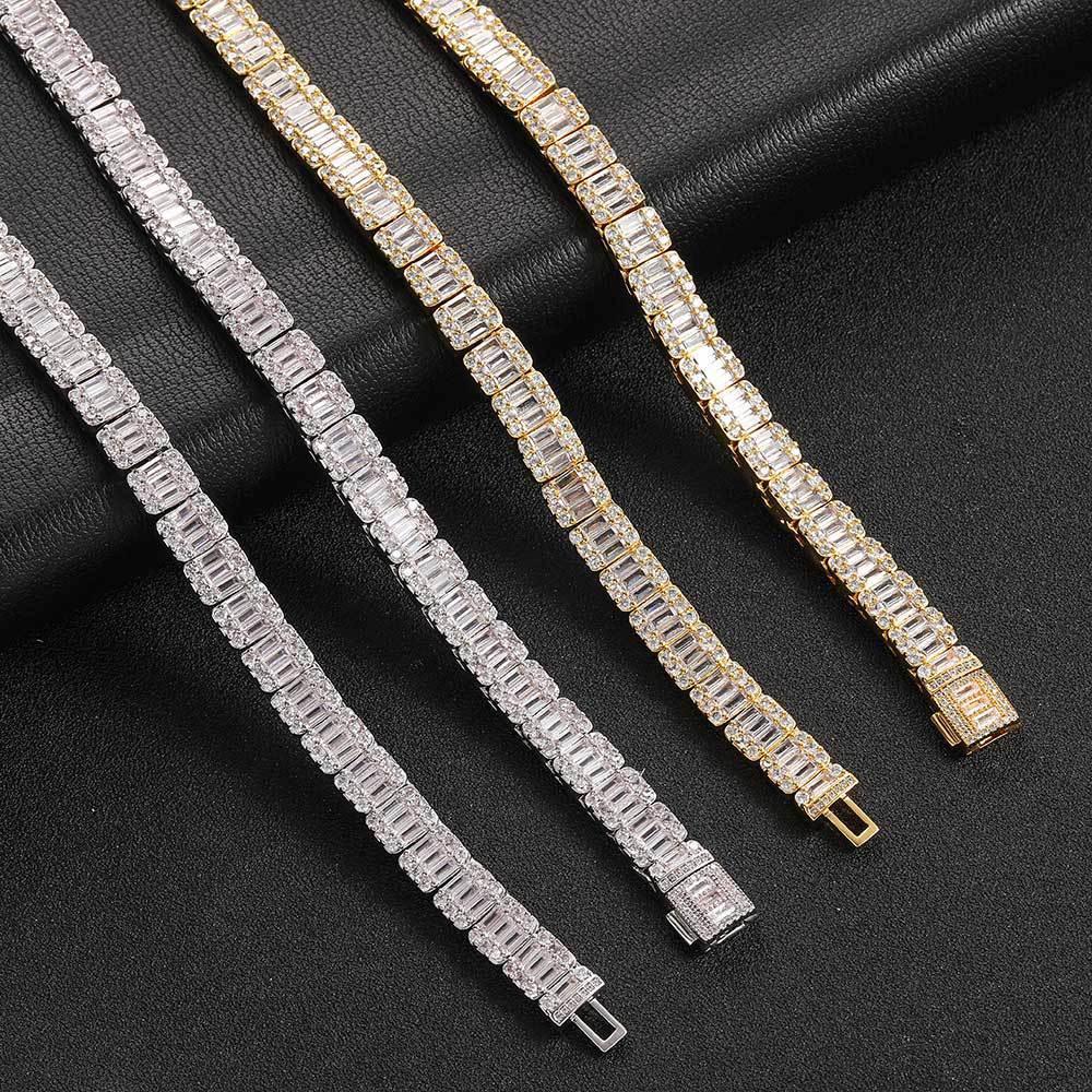 8mm Square Tennis Chain Bracelet with Mixed Zircon and Flip Clasp for Men | Caratix Jewelry - CaratixJewelry