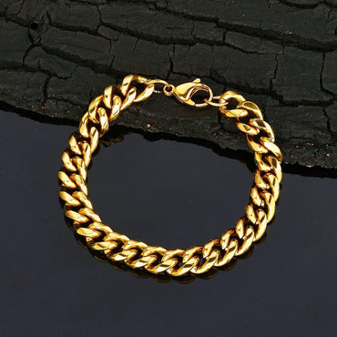 Lobster Clasp Cuban Link Bracelet with 18K Gold and Stainless Steel - CaratixJewelry