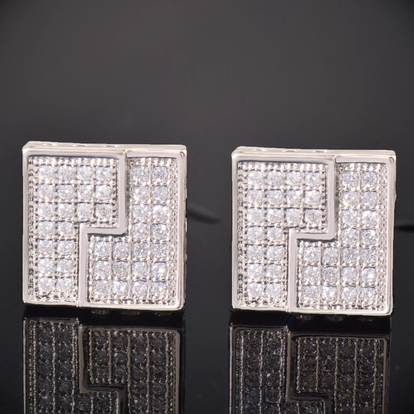 Zircon Square Stud Earrings with Zigzag Design | Retro Hip Hop Jewelry | Caratix Jewelry - CaratixJewelry