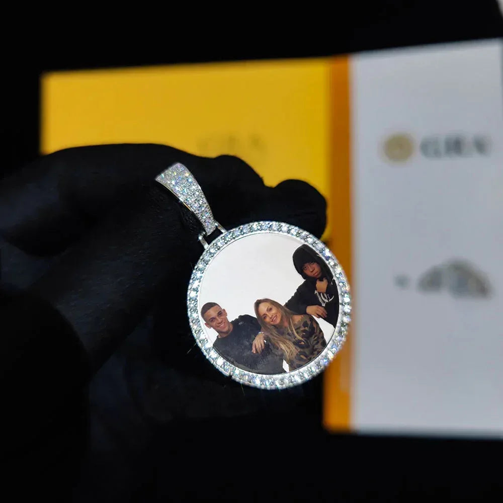 Custom Photo Frame Pendant S925 Silver Moissanite Necklace Mens | Caratix Jewelry - CaratixJewelry