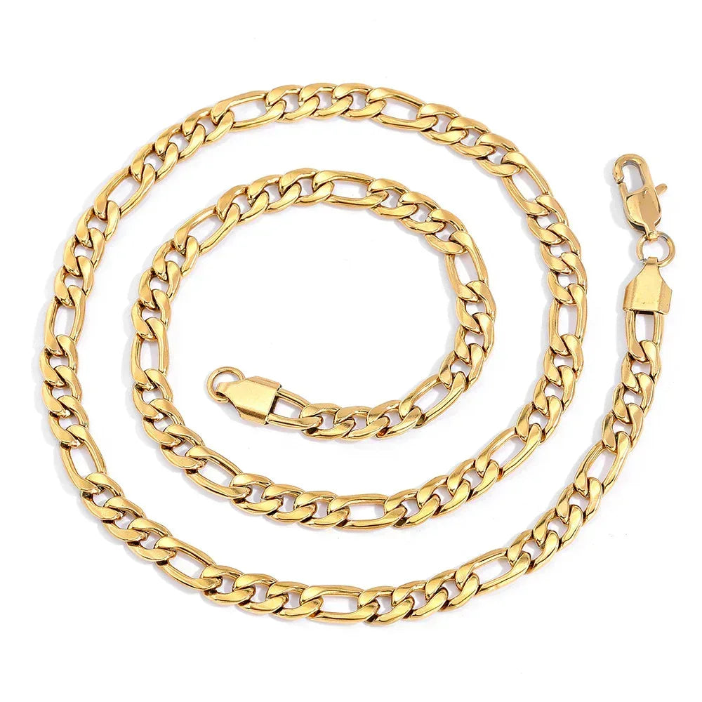 Custom Stainless Steel Figaro Chain Necklace with Box Clasp for Men | Caratix Jewelry - CaratixJewelry